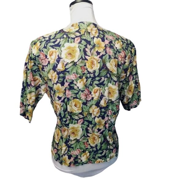 Vtg 80s Sara Michelle floral lace collar pearl button cottagecore blouse - Picture 3 of 9